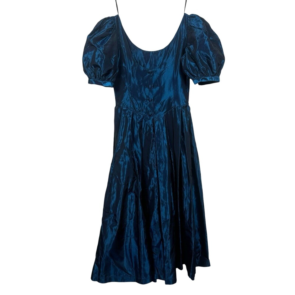 Vintage 80s Laura Ashley Dress Size 10 Blue Puff Sleeve Made in Great‎ Britain